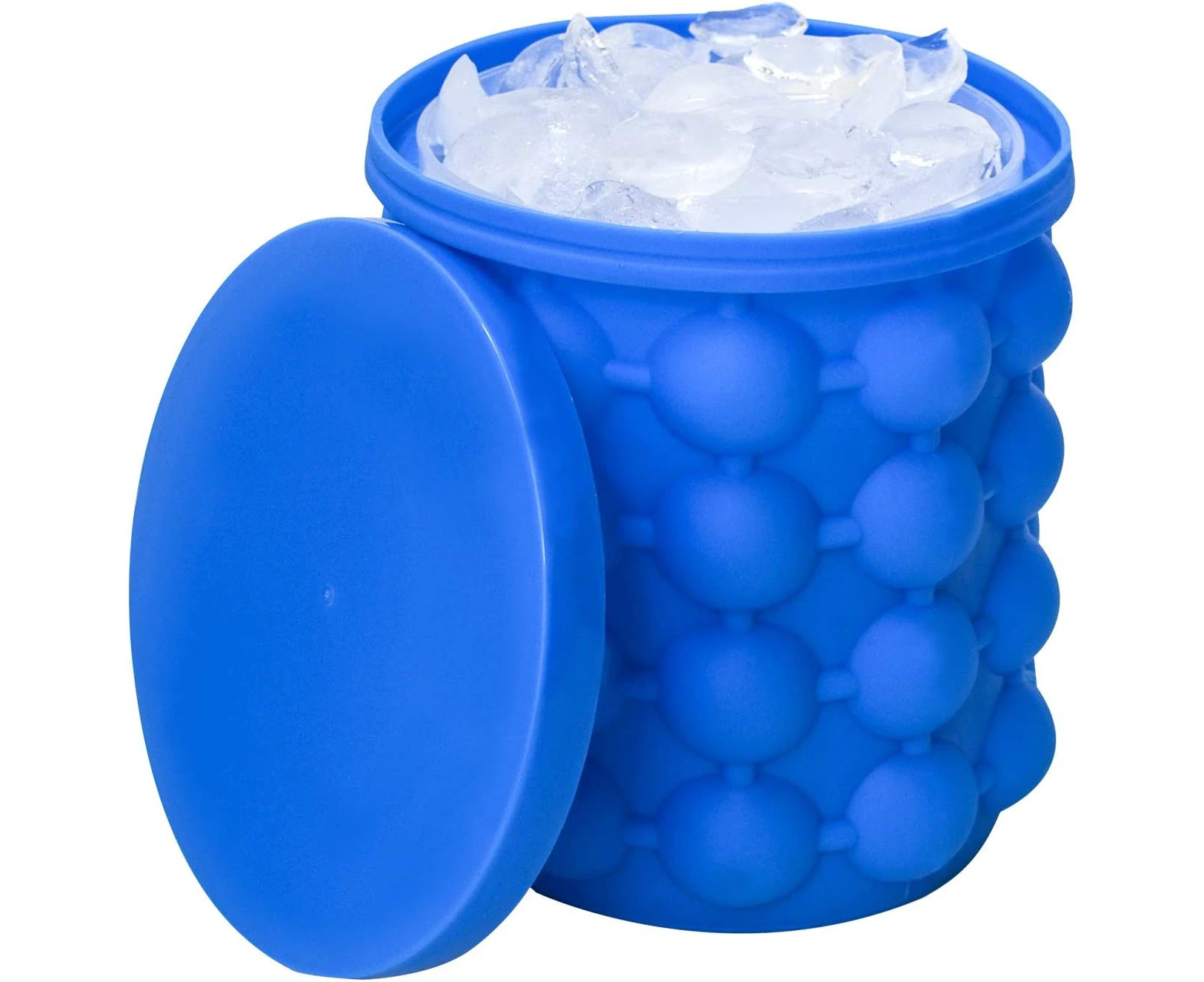 Ice Cube Mold Ice Trays, Large Silicone Ice Bucket, (2 in 1) Ice Cube Maker, Round,Portable (Dark blue)