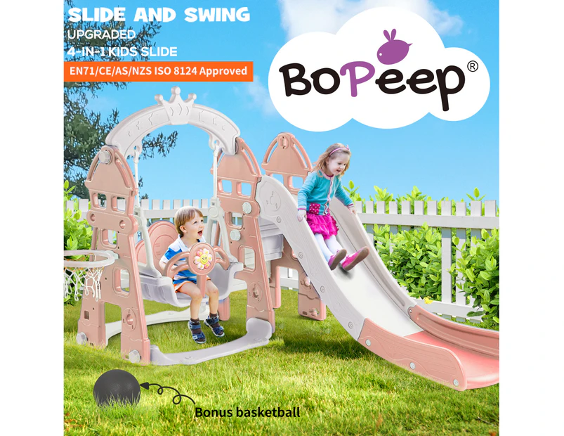 Bopeep Kids Slide Swing Basketball Ring Hoop Activity Center Toddlers Play Set