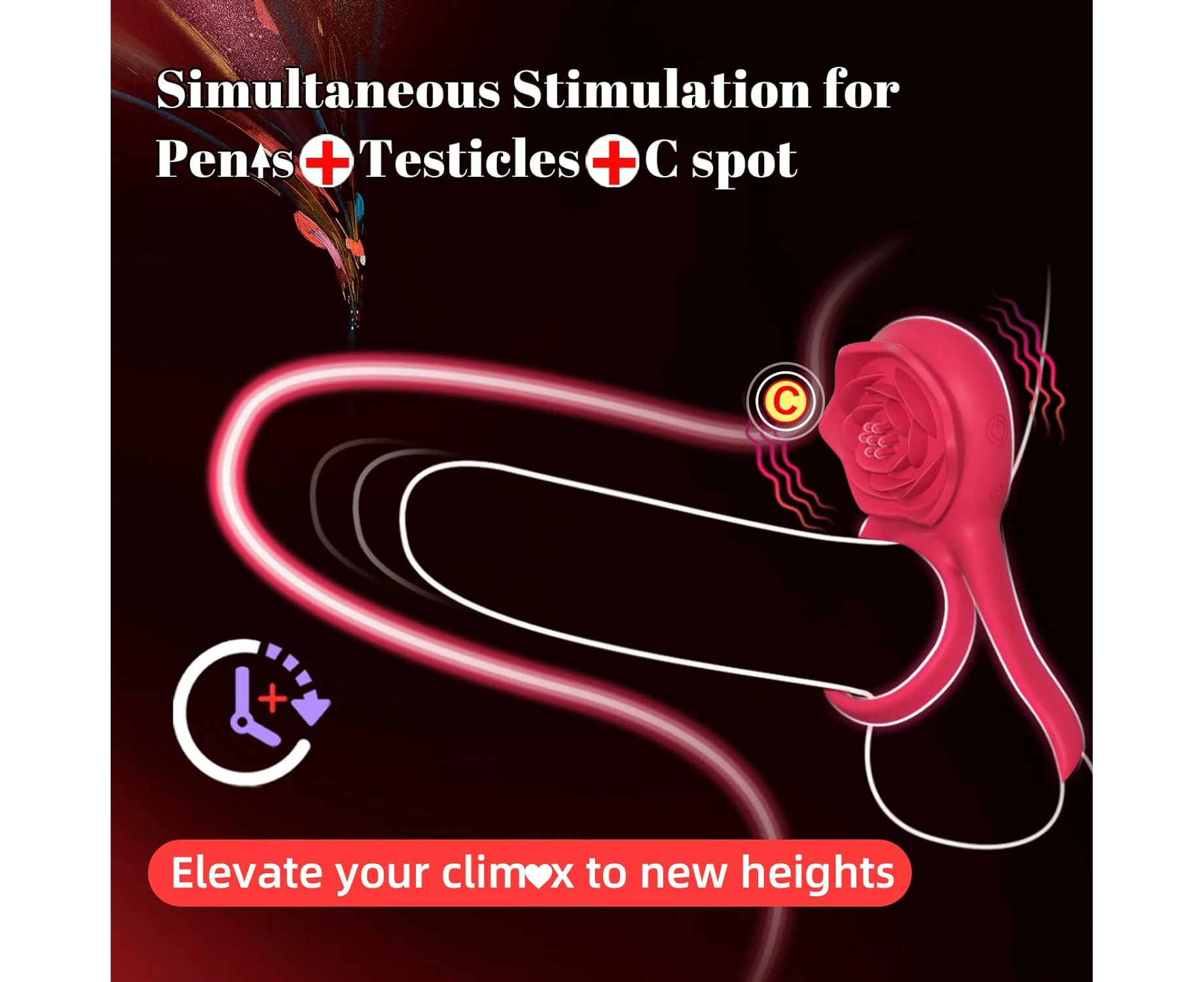 Vibrating Cock Ring with Rose Clitoral Stimulator, Pleasure Penis Ring Vibrator Couples Adult Sex Toys for Men Women, 7 Vibrations Male Couple Sex Toy