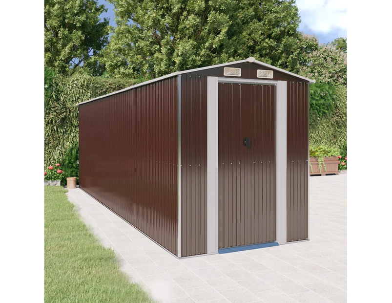 vidaXL Garden Shed Dark Brown Galvanised Steel Outdoor Storage Multi Sizes