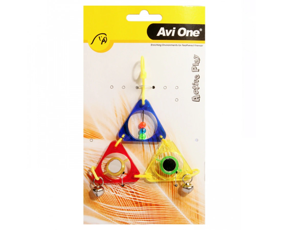 Avi One Bird Toy Triangle Pyramid With Mirror Beads And Bell 16cm (22435)