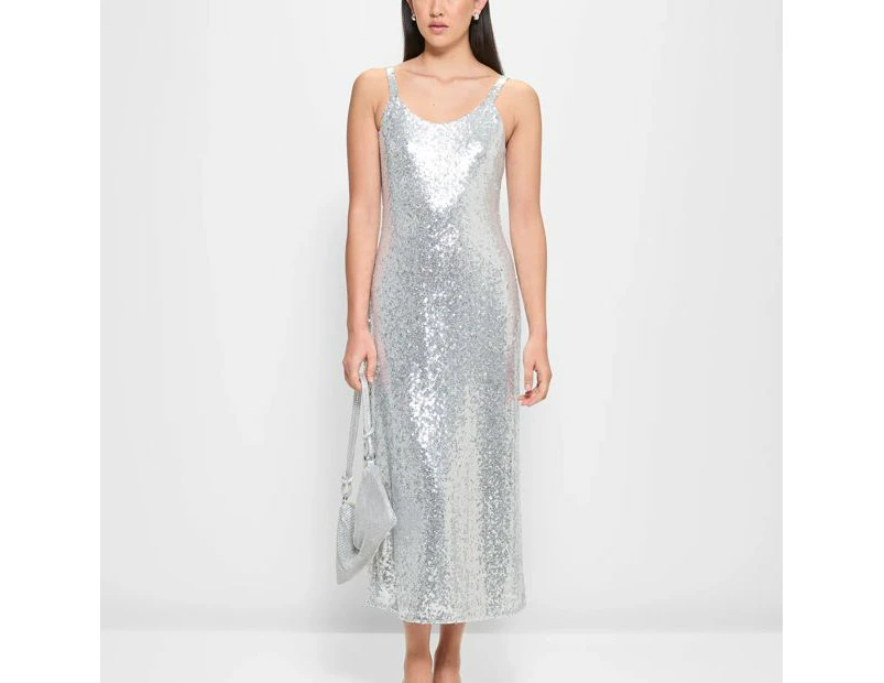 Scoop Neck Sequin Midi Dress - Preview