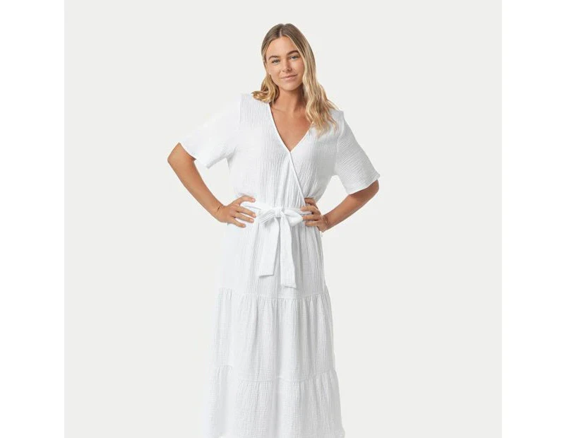 Wrap Front Tiered Midi Dress - Piping Hot