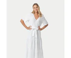 Wrap Front Tiered Midi Dress - Piping Hot