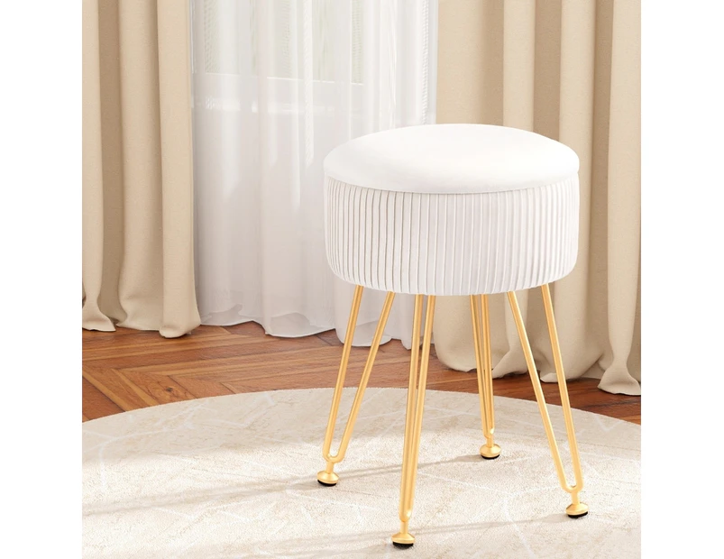 Artiss Ottoman Storage Foot Stool Velvet Round White