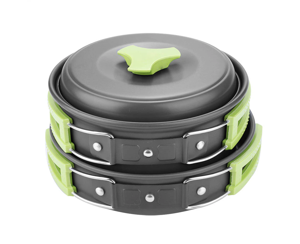 8Pcs/set Portable Outdoor Travel Camping Picnic Cookware Cooking Pot Pan Bowel Set(Green)