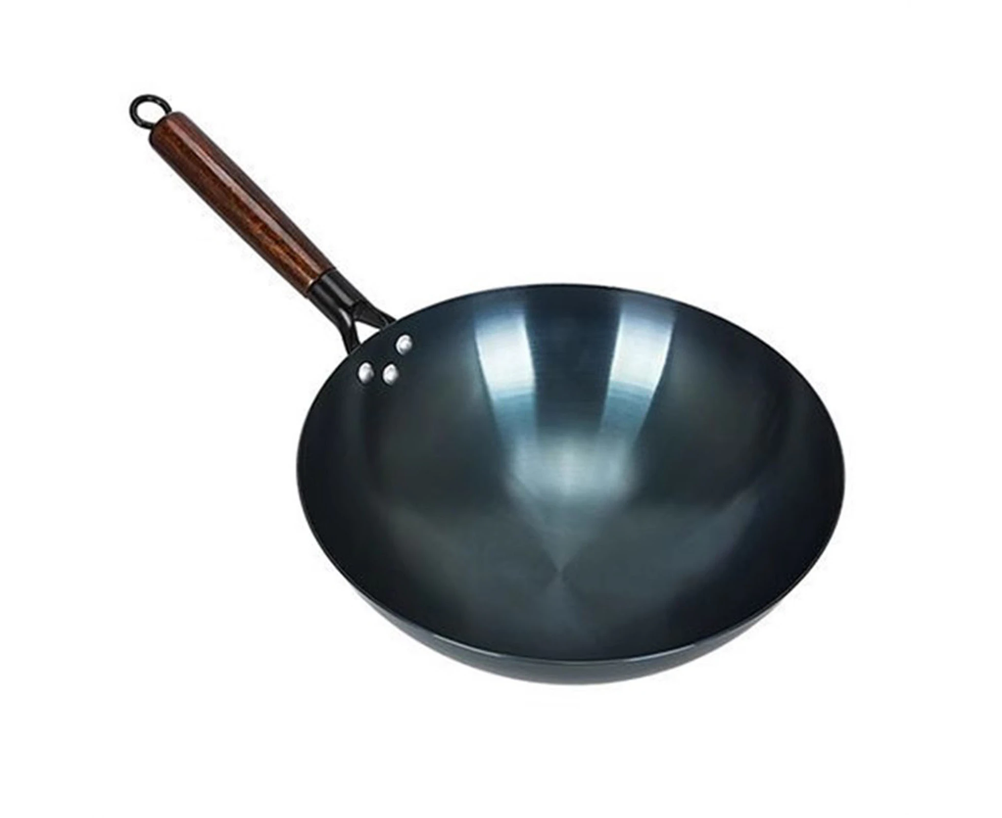 Wok Stir Fry Pan Iron Traditional Chinese Round Bottom Uncoated Single Handle Nonstick Wok for Home and Restaurant 38cm