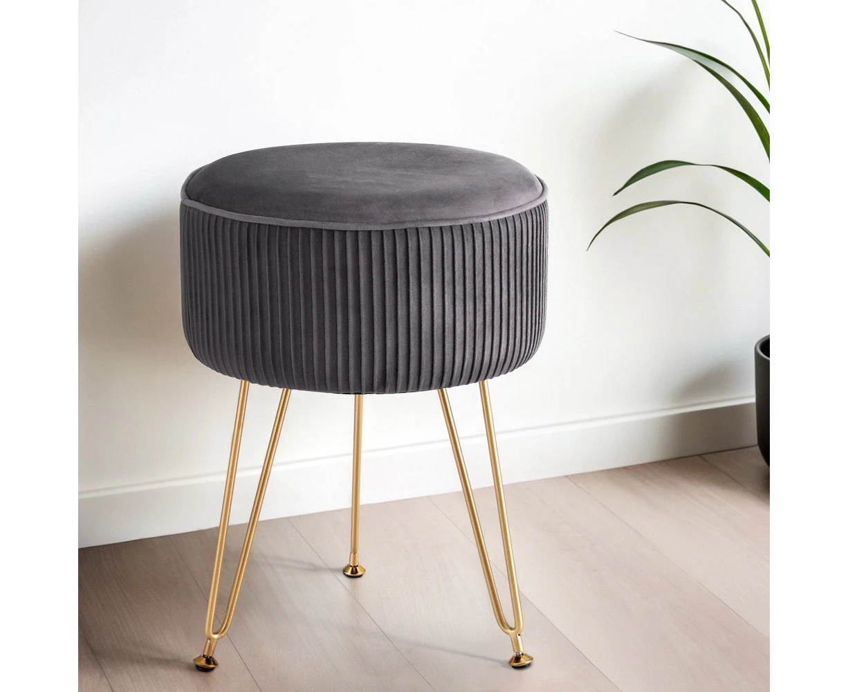 Artiss Ottoman Foot Stool Velvet Stripe Round Grey