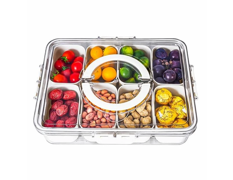 Divided Serving 8 Compartments with Lid and Handle Box Container for Portable Snack Platters Clear Organizer for Candy, Fruits, Nuts, Snacks