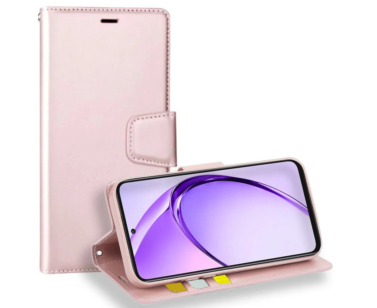 For Oppo A80 5G Hanman Wallet Case Flip Leather Card Slots Magnetic Stand Cover (Rose Gold)