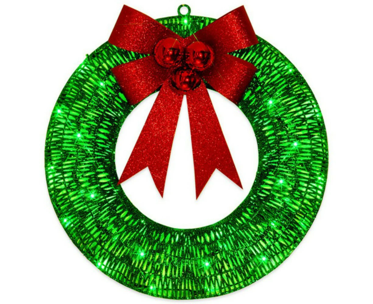 Outdoor Christmas Wreath Decoration, LED Metal Holiday Decor for Home Exterior, Garden - 50CM