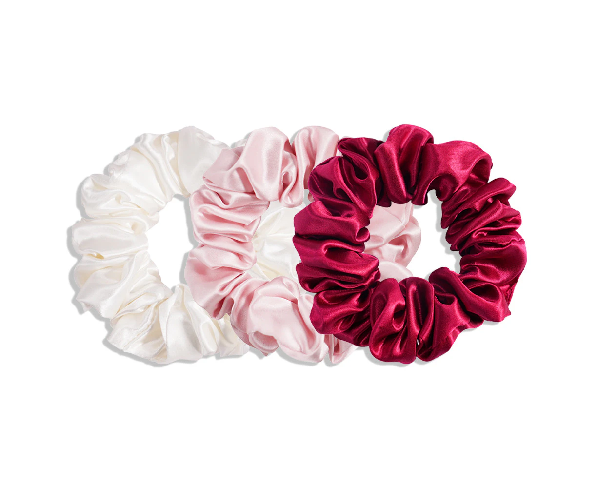 QIYUE 3.5*3Pcs Comfortable Silk Scrunchy Skinny Hair Ties Ropes Elastics Ponytail(Whitecherrypinkburgundy)