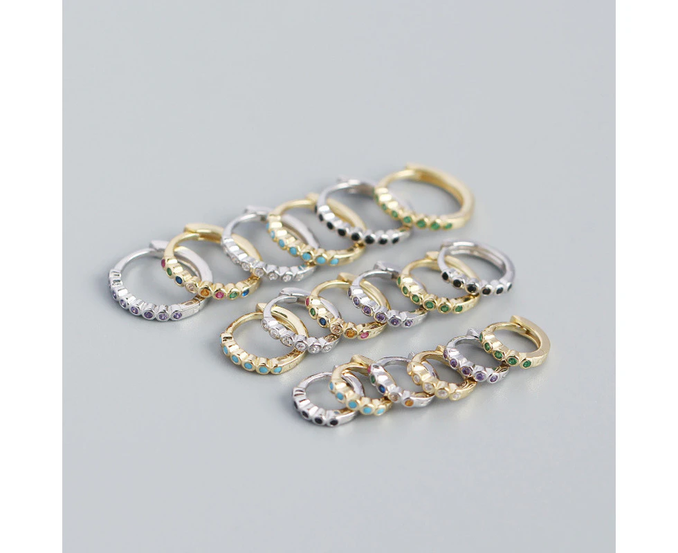 Dainty CZ Huggie Hoop Earrings Silver Multicolor