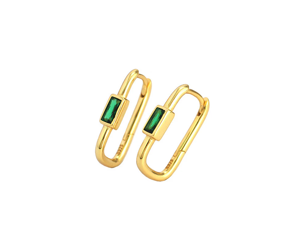 Thick Rectangle Hoop Earrings Gold Green