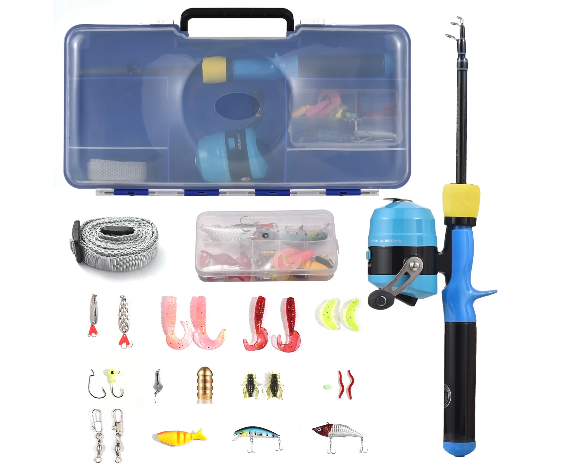 Kids Fishing Pole and Reel Set Fishing Rod and Reel Combo with Hooks Lures Fishing Accessories with Tackle Box for Boys and Girls