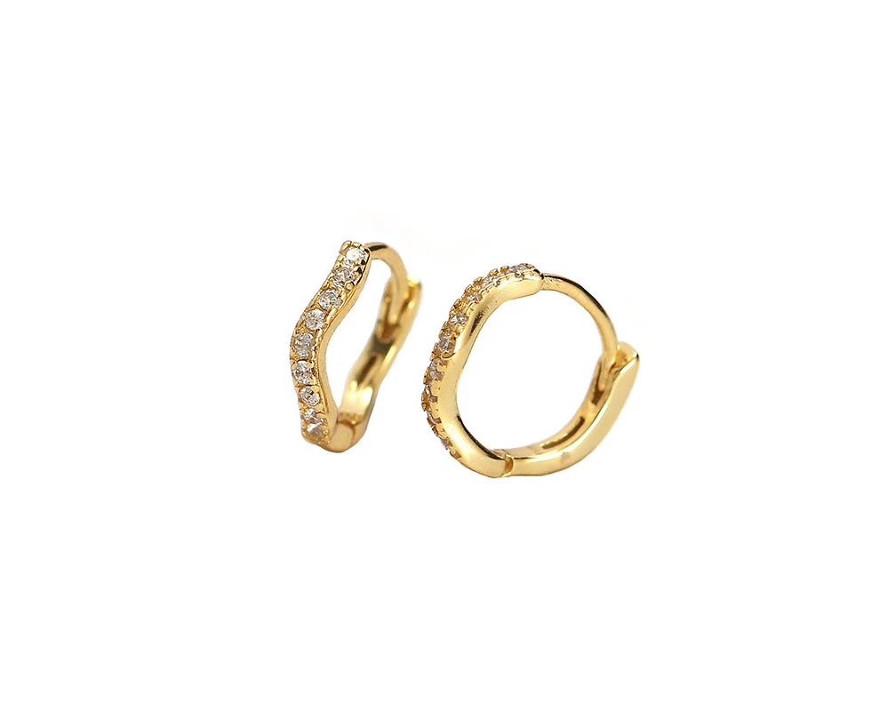 Dainty Wavy Diamond Hoop Earrings Gold