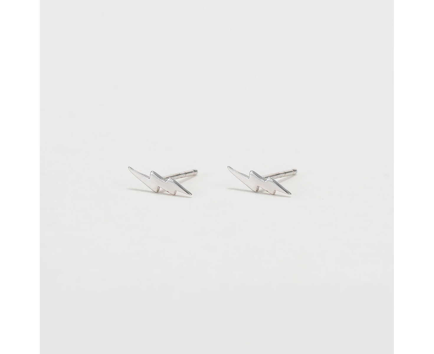 Tiny Lightning Bolt Stud Earrings Silver