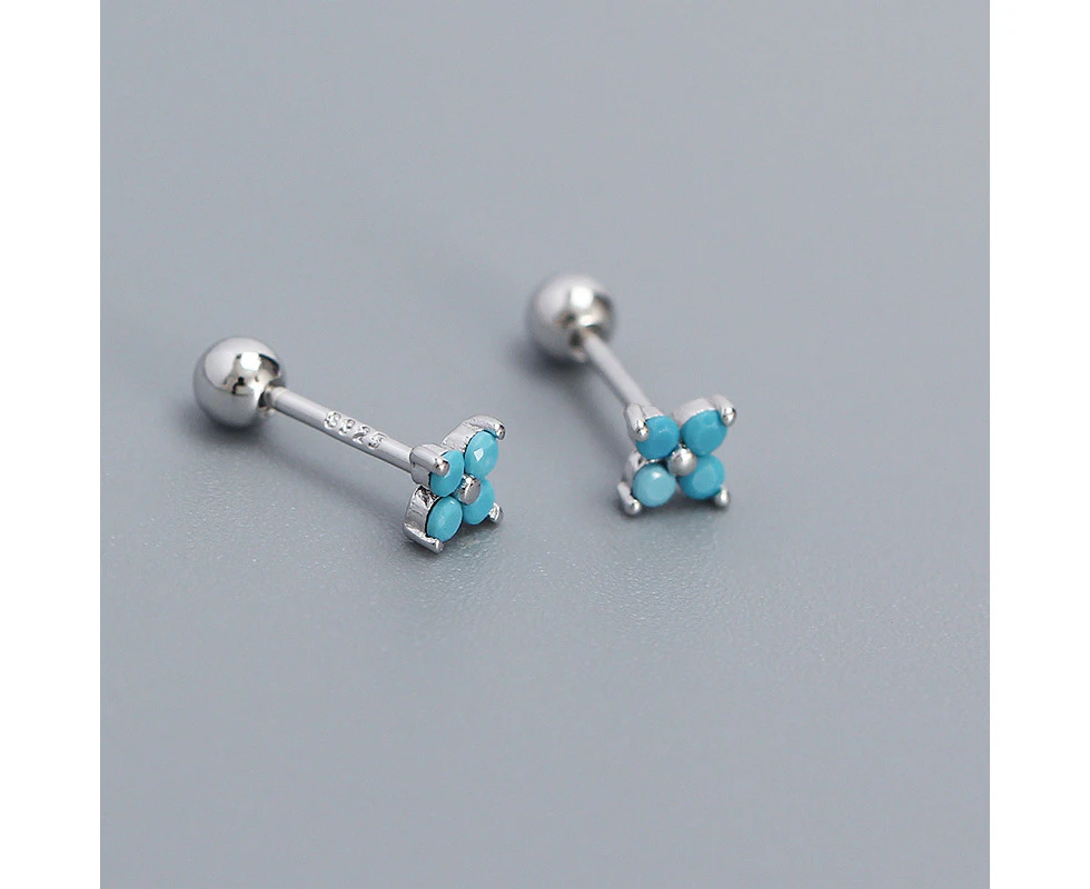 Four Leaf Clover Stud Earrings Silver Turquoise