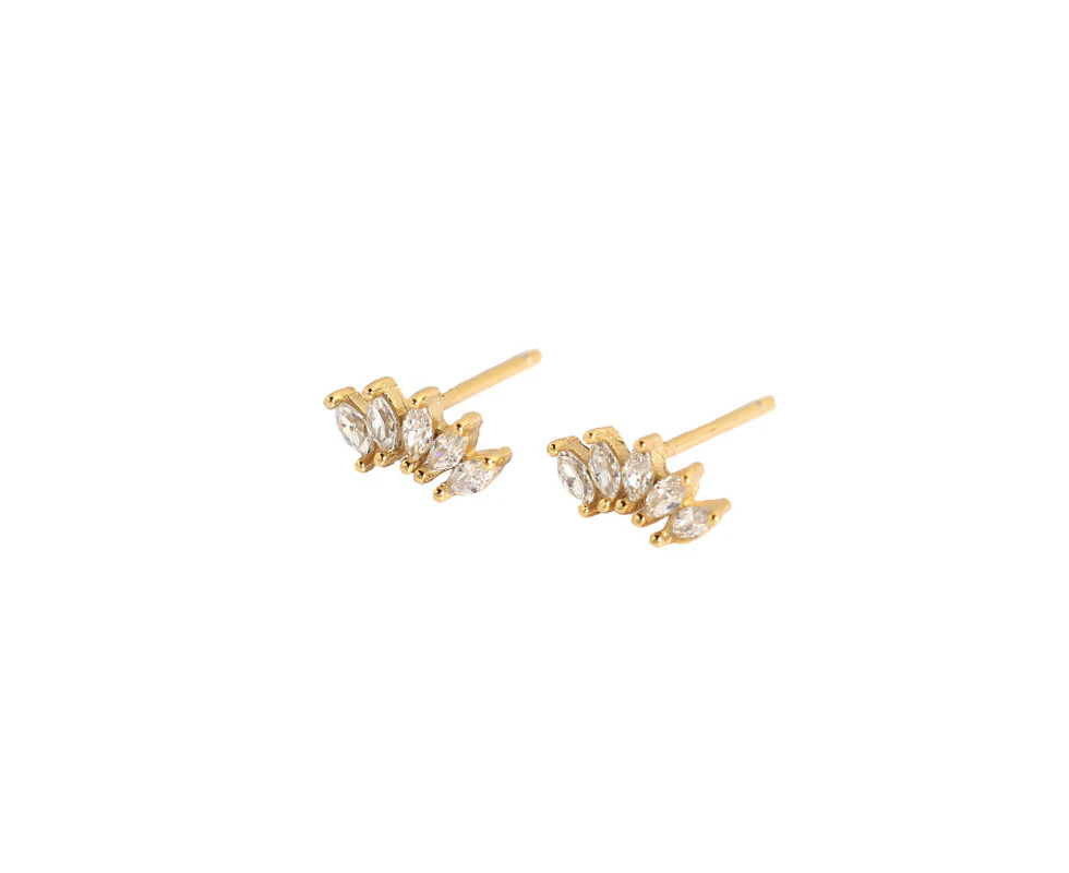 Crystal Cluster Crown Stud Earrings Gold