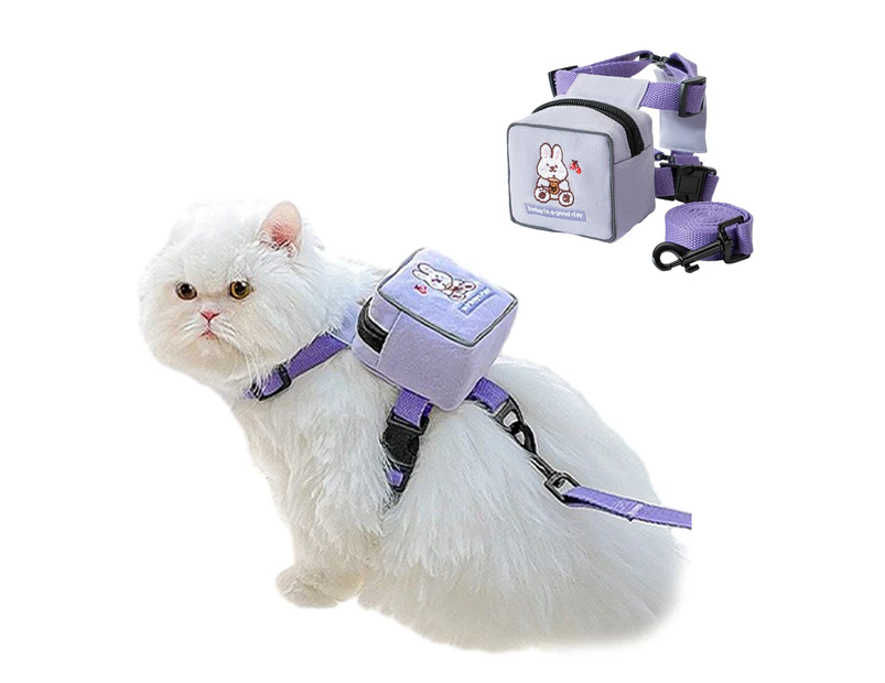 Pet Dog Cute Cartoon BackPack Adjustable Saddle Bags with Lead Leash for Puppy (Purple)