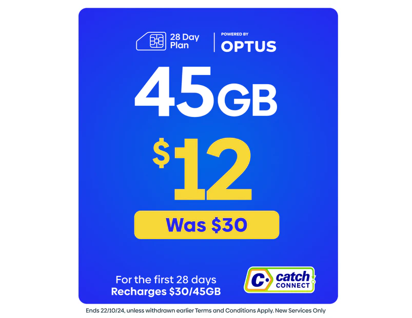 Catch Connect 28 Day Mobile Plan - 45GB