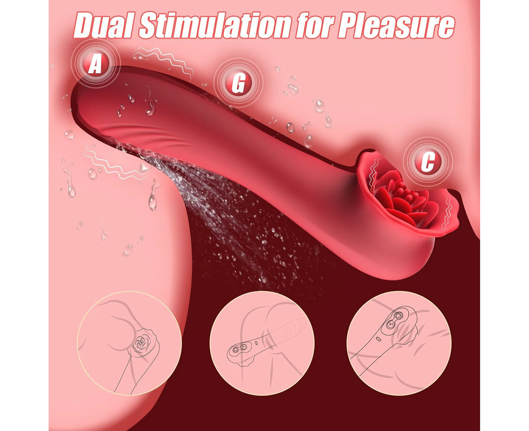 Rose Sex Toy Vibrator Adult Sex Toys, 2 in 1 Tapping Rose Vibrator Dildo for Female Couple with 9 Flapping Modes Clitoral Stimulator Anal Clit Nipple G