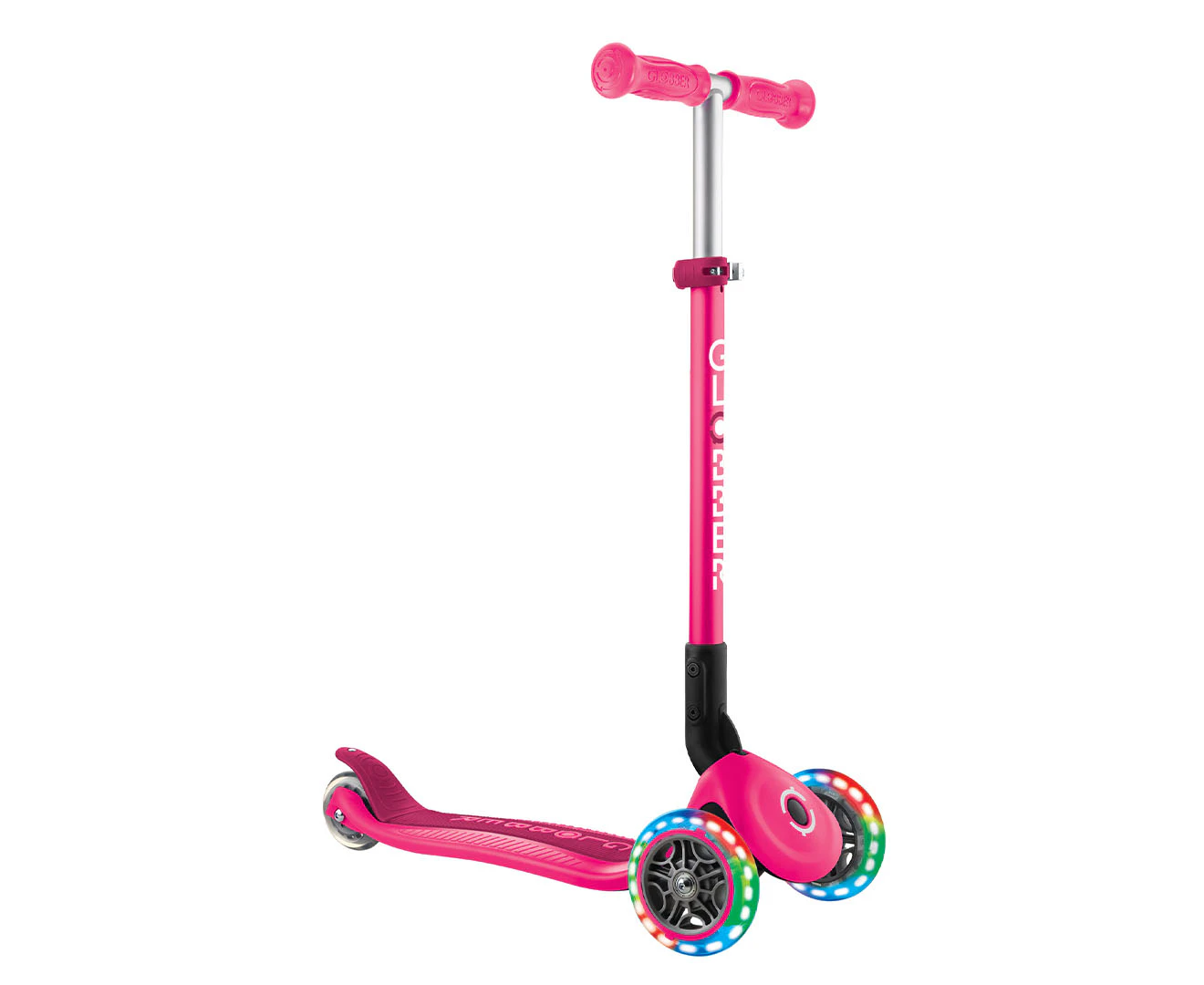 Globber Primo Lights Foldable Scooter - Neon Pink