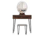 Levede Dressing Table LED Light Strip Makeup Mirror Stool Set Vanity Desk Brown