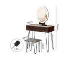 Levede Dressing Table LED Light Strip Makeup Mirror Stool Set Vanity Desk Brown