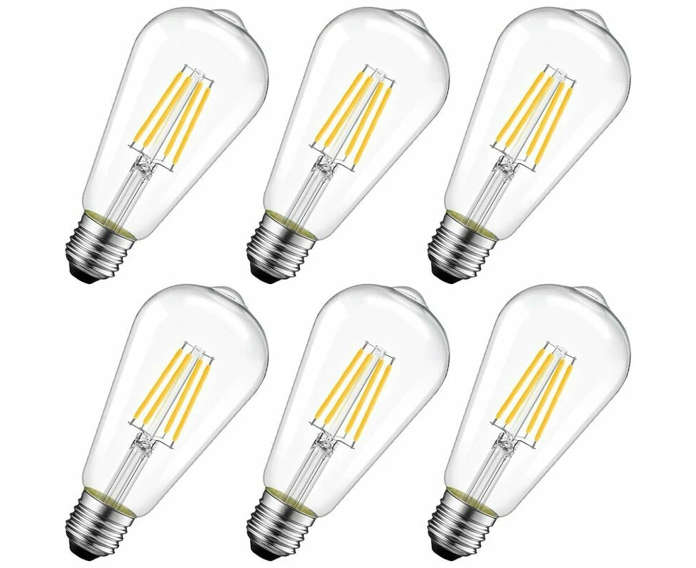 E27 4W Edison LED Bulb ST64 Warm White 2700K 470lm Vintage Filament Bulbs, Pack of 6