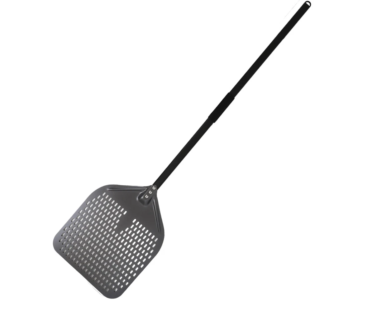 Anygleam Pizza Shovel 33 cm x 129cm Dark Grey for Perforated Peel with Metal Handle Oven Turning Baking Accessory