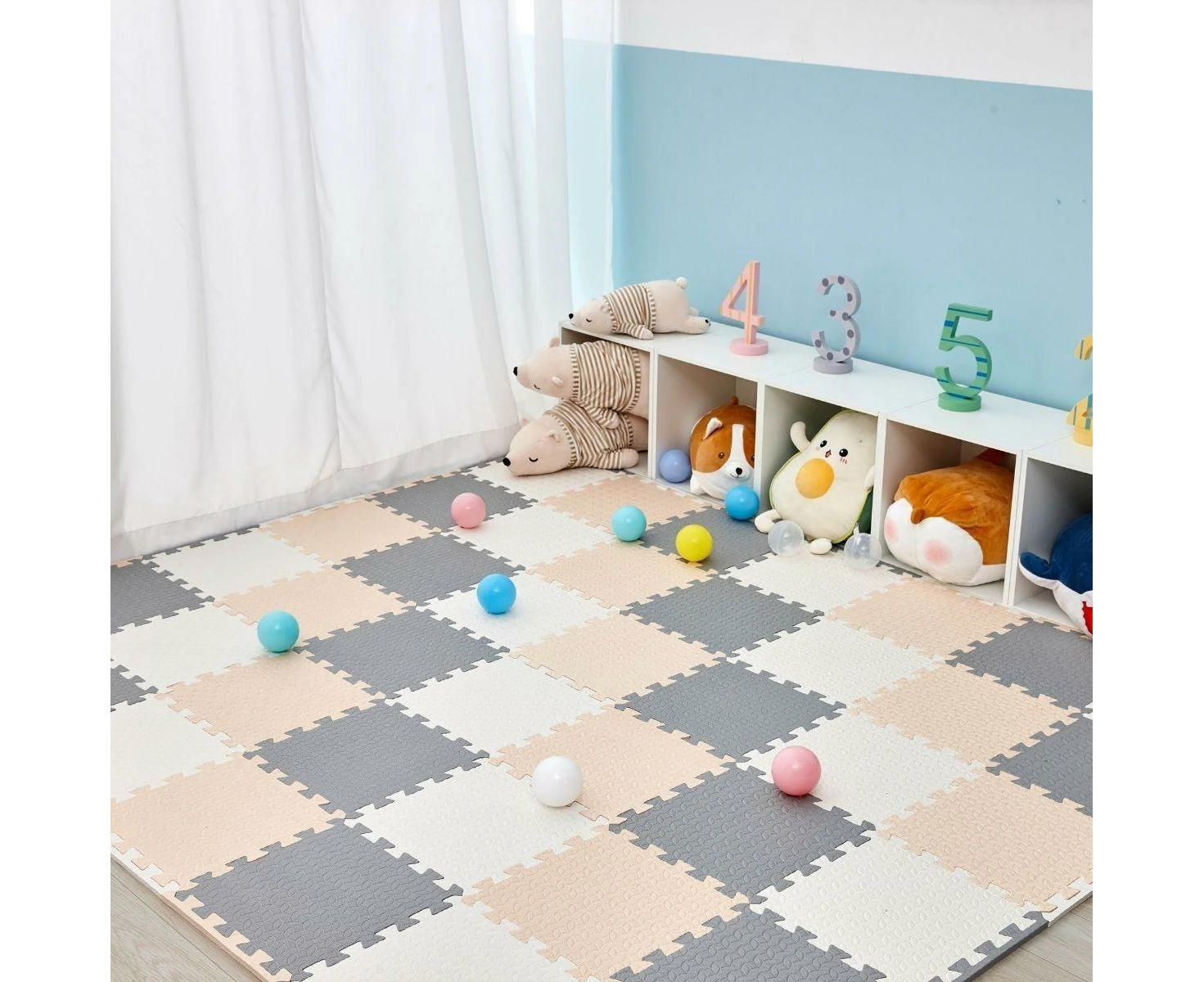 BabiesMart SoftSteps Play Mat Safe, Thick & Non-Slippery For Baby Playpen - Grey + Cream + White