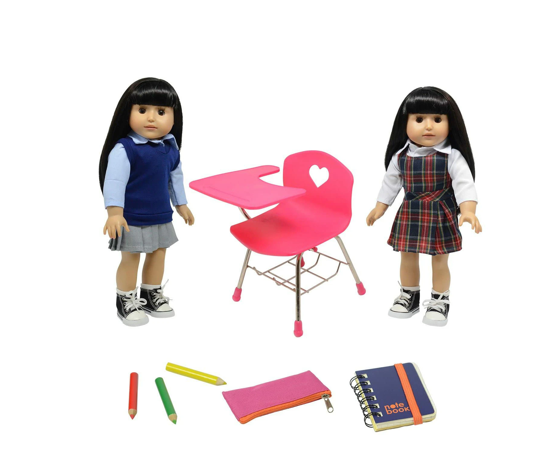 Doll Back to School Set - Doll School Desk,School Supply Set for Dolls and School Uniform Clothing Fits 18 Inch Girl Dolls