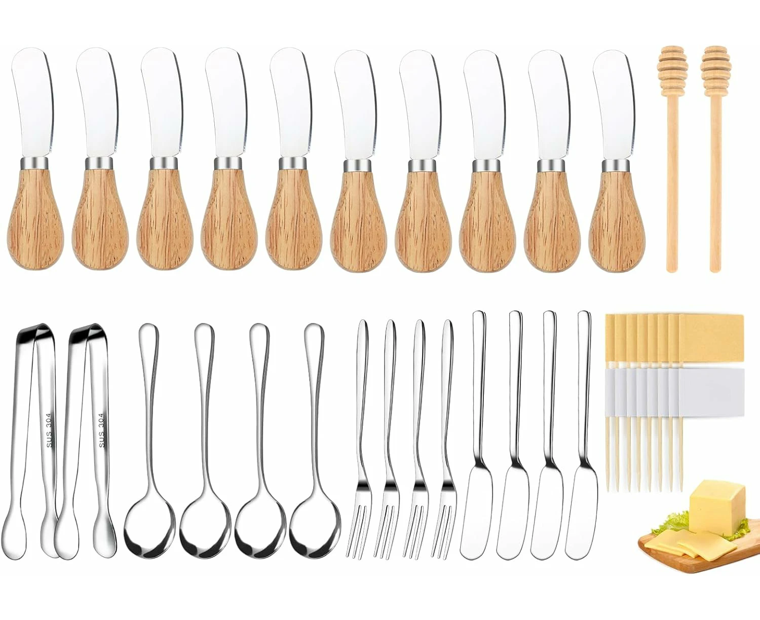 27 Pcs Charcuterie Accessories, Cheese Spreader Knives Set for Charcuterie Board, Stainless Steel Mini Serving Tongs, Spoons, Forks for Pastry Making