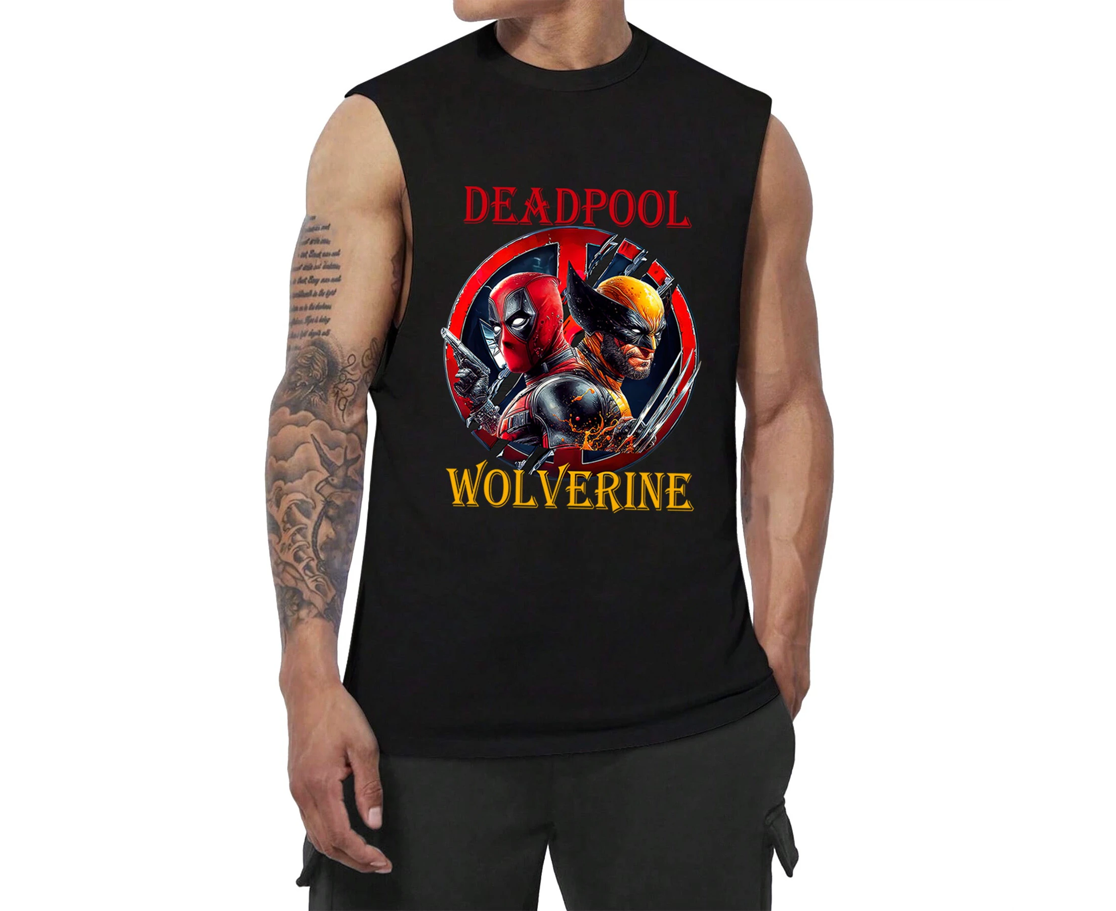 Men's Wolverine Deadpool Graphic Vest,Round Neck Sleeveless T-Shirt, Casual Tee Tops for Men-Black