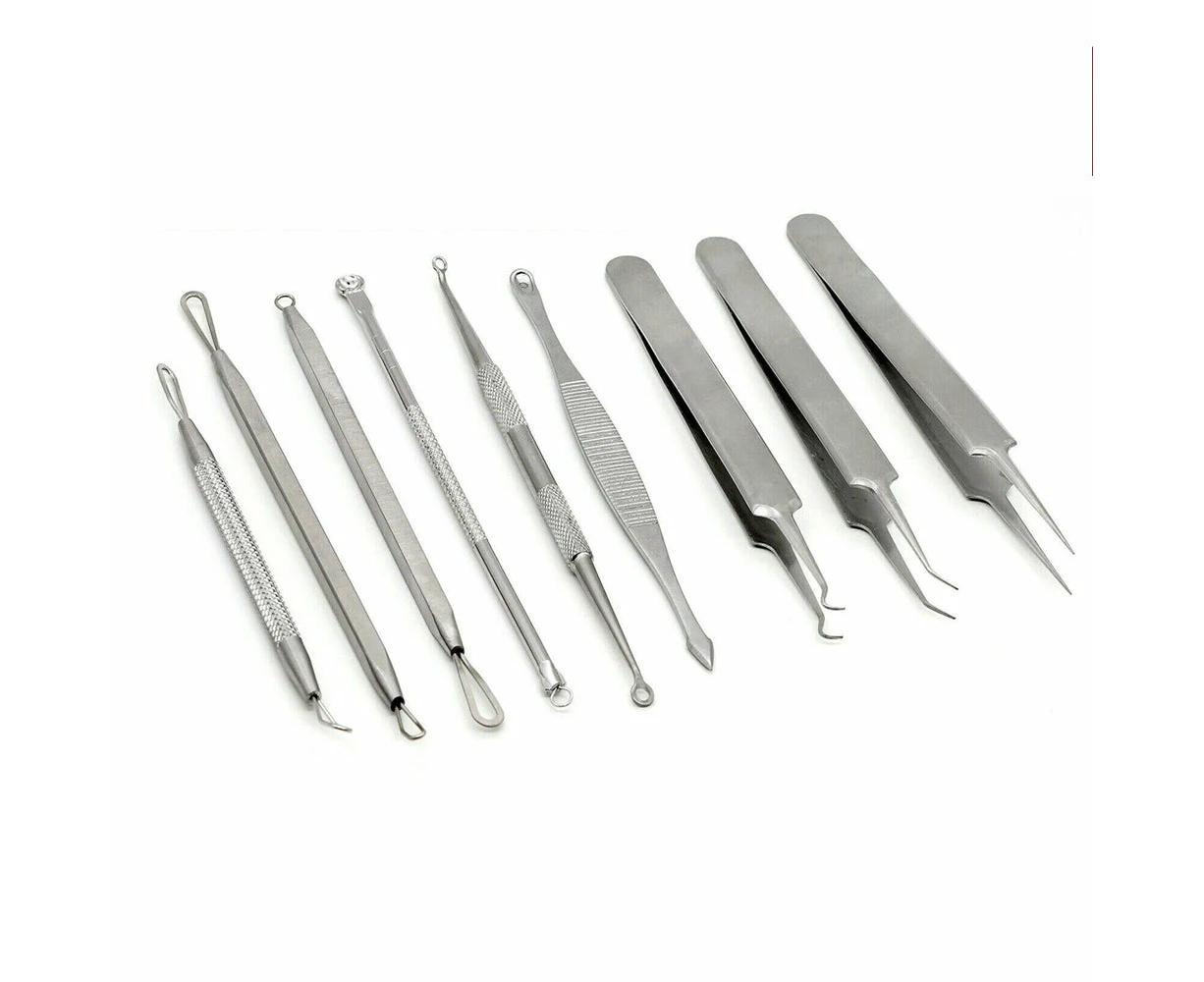 9pcs Curved Blackhead Acne Clip Needle Tweezers Pimple Popper Extractor Remover