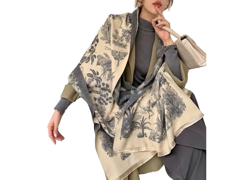 Pashmina Shawls And Wrap Women Warm Shawls And Wraps Winter Floral Scarf Shawl - Gray