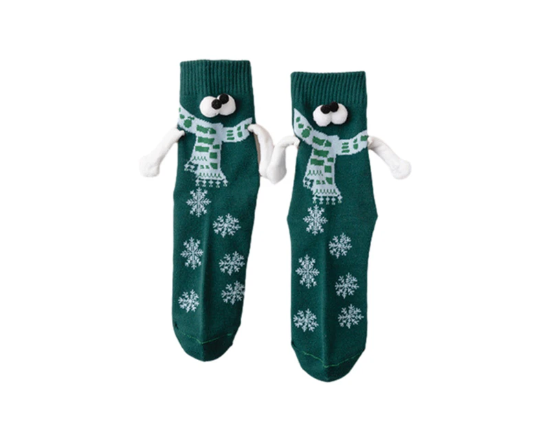 Christmas Magnetic Hand Holding Socks with Cute 3D Doll Stocking for Women Men - Scarf green nude soc