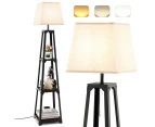 Costway 159cm Floor Lamp 3-Tier Tripod Storage Shelves Reading Light w/Linen Shade Bedside Corner