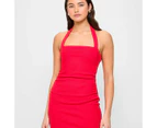 Halter Neck Gathered Midi Dress - Lily Loves