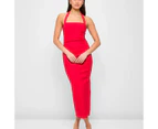 Halter Neck Gathered Midi Dress - Lily Loves