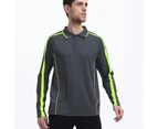 Active Polo Shirts Contrast Panel Best Cool Dry Fabric Air Mesh Long Sleeve - Charcoal Lime