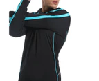 Active Polo Shirts Contrast Panel Best Cool Dry Fabric Air Mesh Long Sleeve - Black Aqua