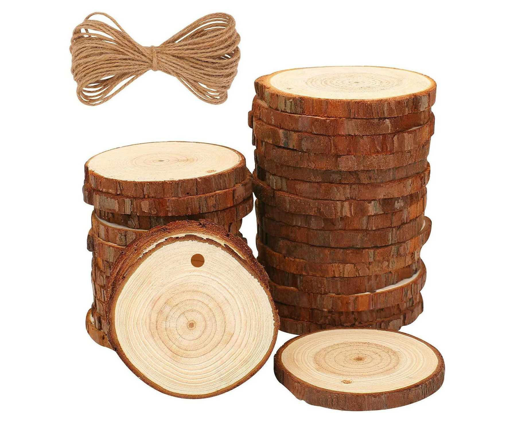 30 Pcs 2.4-2.8 inch Natural Wood Slices Craft Wood Kit with Rope for Arts and Crafts Christmas Ornaments DIY Crafts