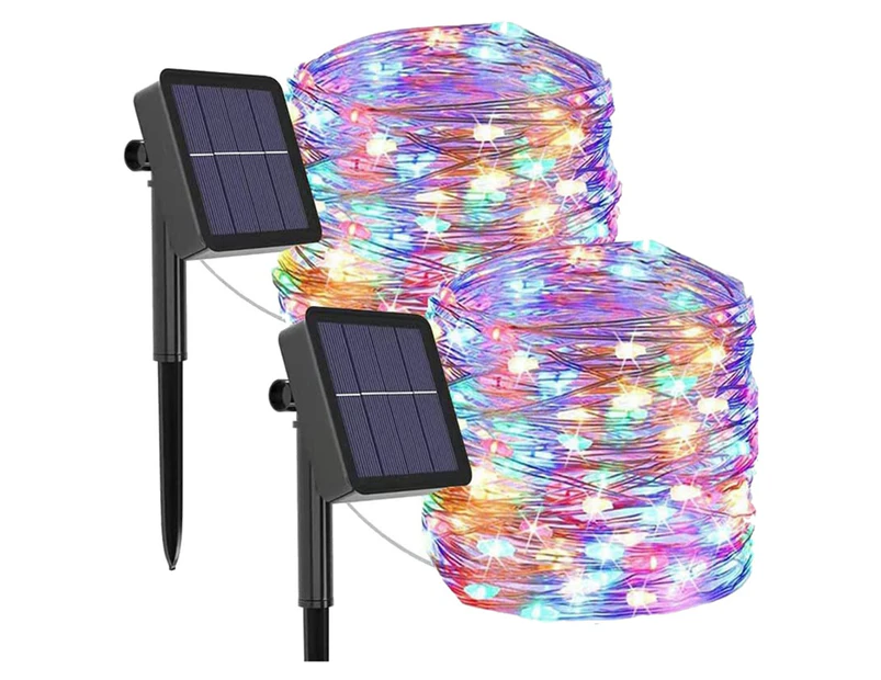 LED Solar Fairy Lights Outdoor Solar Fairy Lights,12M 120LED Copper Wire Fairy Lights, Waterproof 2 Pack Colorful