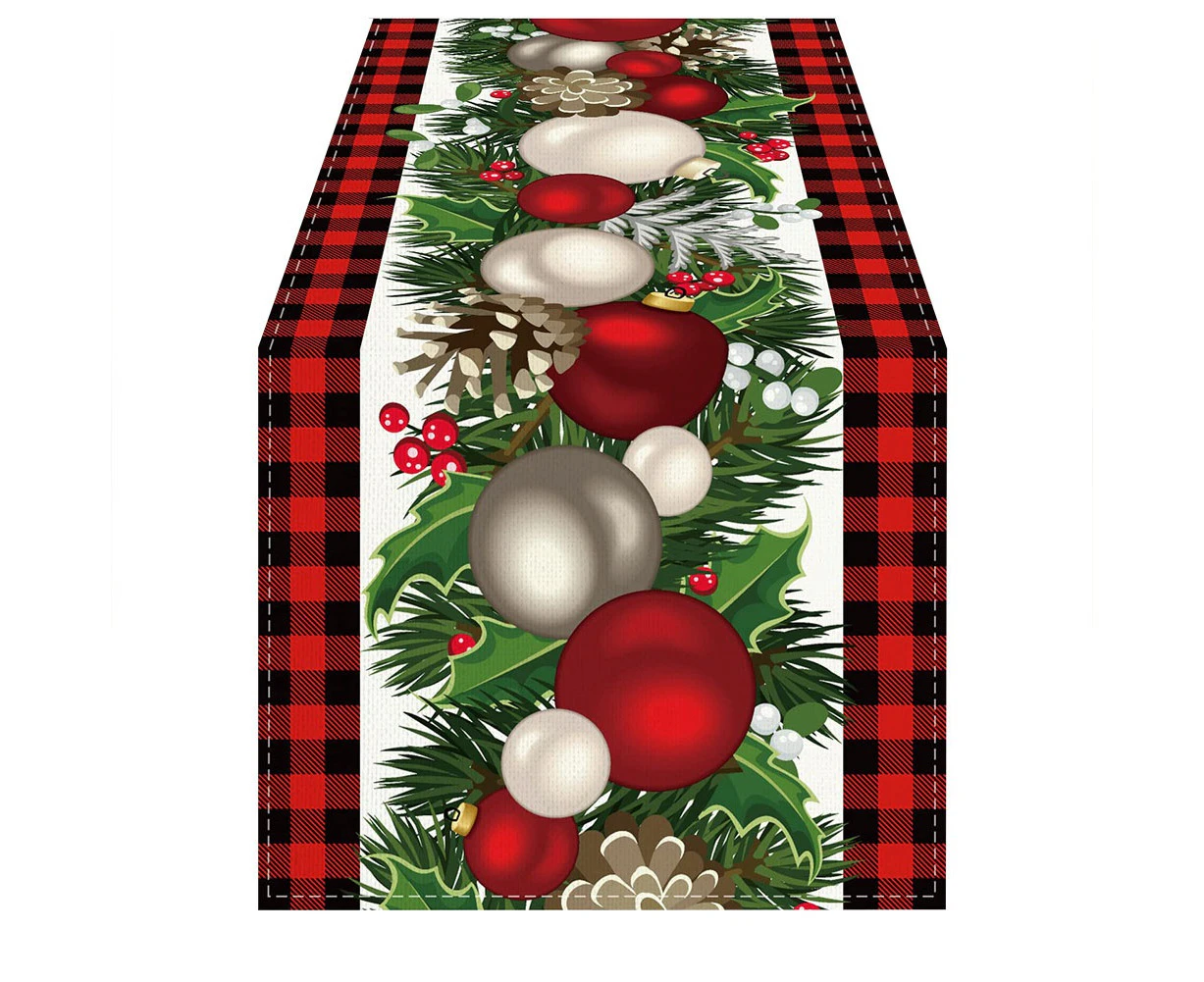 Linen Red and Black Check Christmas Table Runner 72 Inches Long Seasonal Winter Christmas Table Decoration