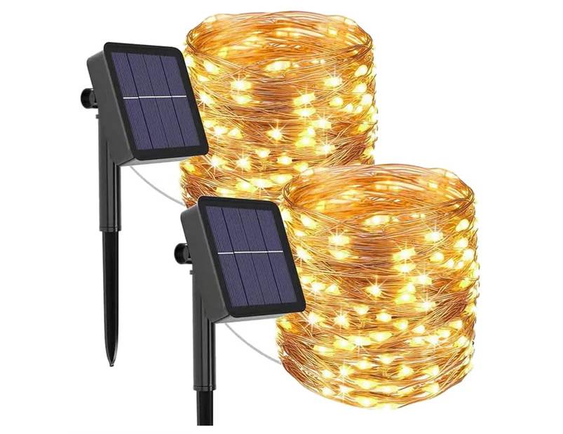 LED Solar Fairy Lights Outdoor Solar Fairy Lights,12M 120LED Copper Wire Fairy Lights, Waterproof 2 Pack Warm