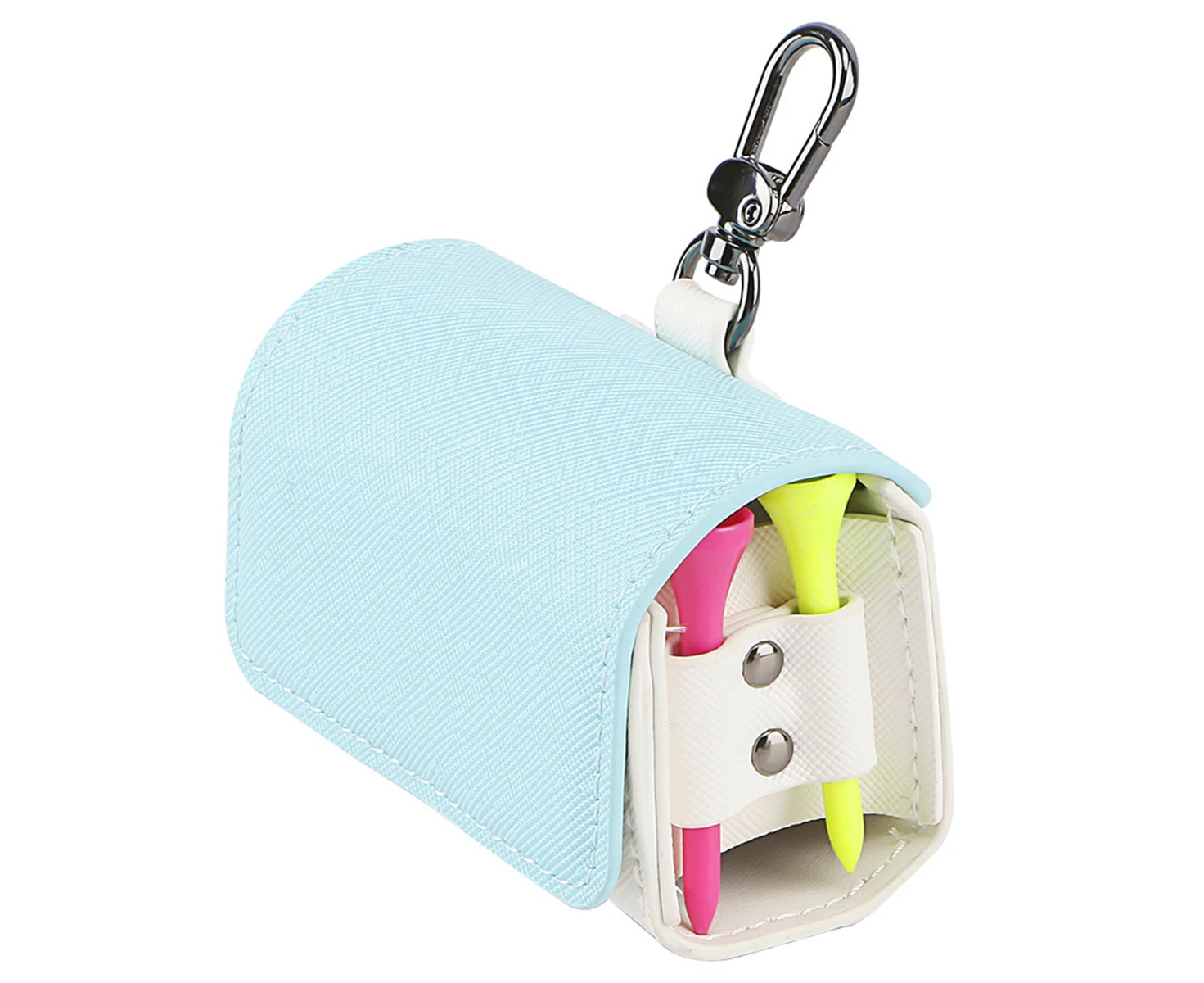 Golf Ball Bag Pouch Color-Blocked Golf Tees Bag Pouch Holder Magnetic Metal Hangings Buckle for 2 Golf Balls Sky Blue