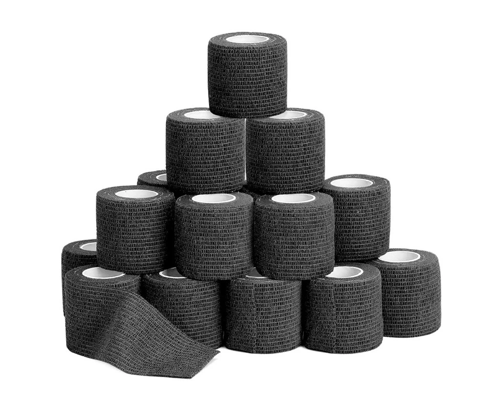 24 Pcs Black Elastic Self-Adhesive Bandage 5cm Sports Fixed Elastic Bandage for Sports Injuries and Pet Treatment