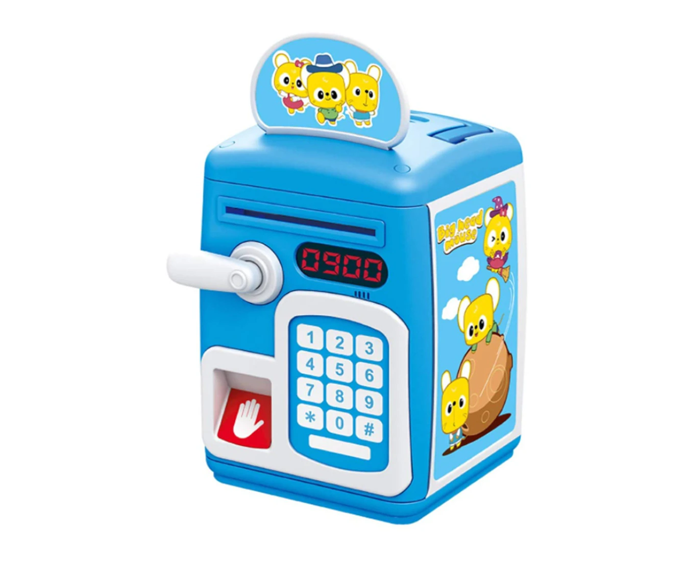 Piggy Bank Toy for Kid,Simulate Fingerprint/Electronic Password Safe Box ATM Bank,Auto Paper Money Scroll Coin Bank,Blue